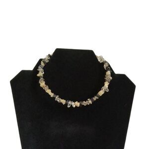 Black and Beige Faux Sea Glass Beaded Shards Memory Wire Choker Style Necklace